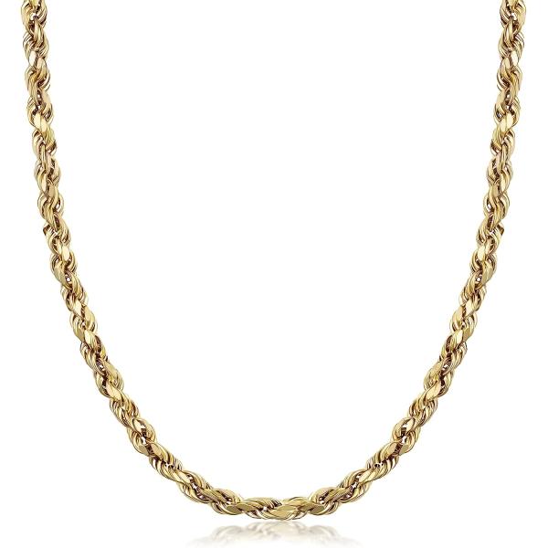 PORI JEWELERS 10K Yellow Gold 1.5MM,2MM,2.5MM,3MM,3.5,4MM,5MM,7MM, Diamond Cut Rope Chain Necklace Unisex Sizes 16"-30"