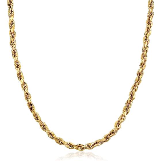 PORI JEWELERS 18K Yellow Gold 1.5MM, 1.8MM, 2MM, 2.5MM, 3MM, 4MM, or 5MM Diamond Cut Rope Chain Necklace Unisex Sizes 16"-30"