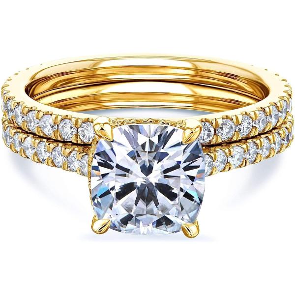 Kobelli 2ct Cushion Moissanite Drop Halo Bridal Set (HI/VS)