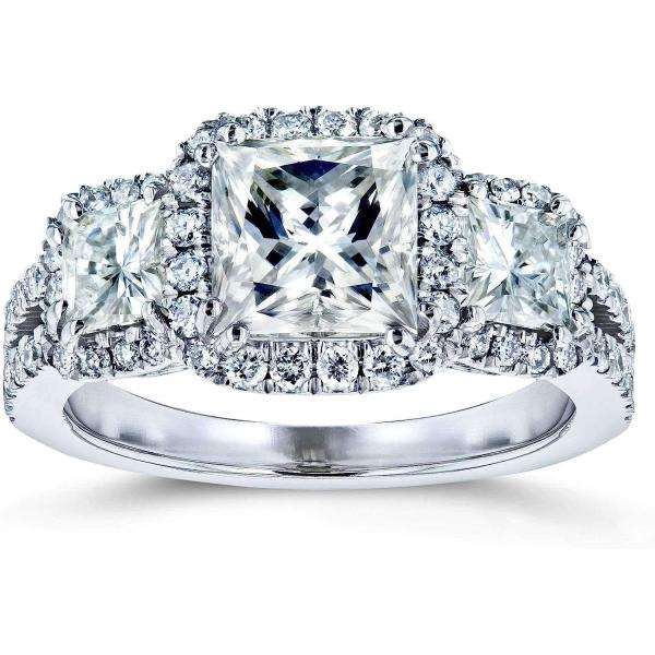 Kobelli 2 4/5-CTW Princess Moissanite Halo 3-Stone Engagement Ring 14k White Gold