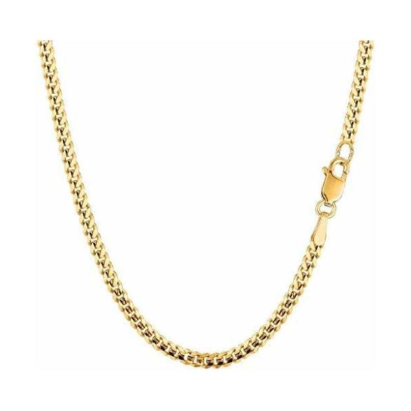 14K SOLID Yellow or White Gold 1.00mm, 1.5mm, 2.00mm, 3.00mm Shiny Diamond-Cut Gourmette Chain Necklace for Pendants and Charms with Lobster-Claw Clasp (16" 18" 20" 22" 24" or 30 inch)