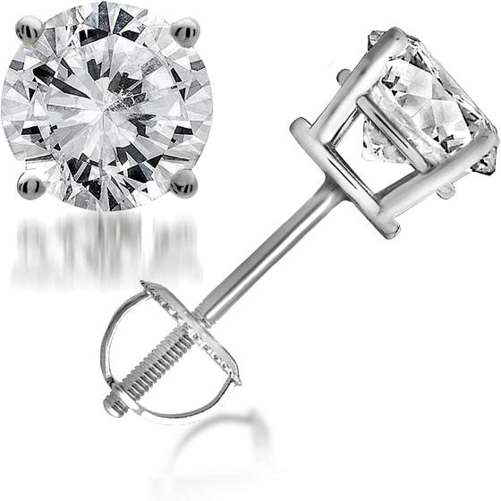 2.00 Carat Prong Set 14kt White Gold Round-Cut Solitaire Diamond Stud Earrings (J-K, I2-I3) by La4ve Diamonds | Real Diamond Stud Earrings For Women | Gift Box Included