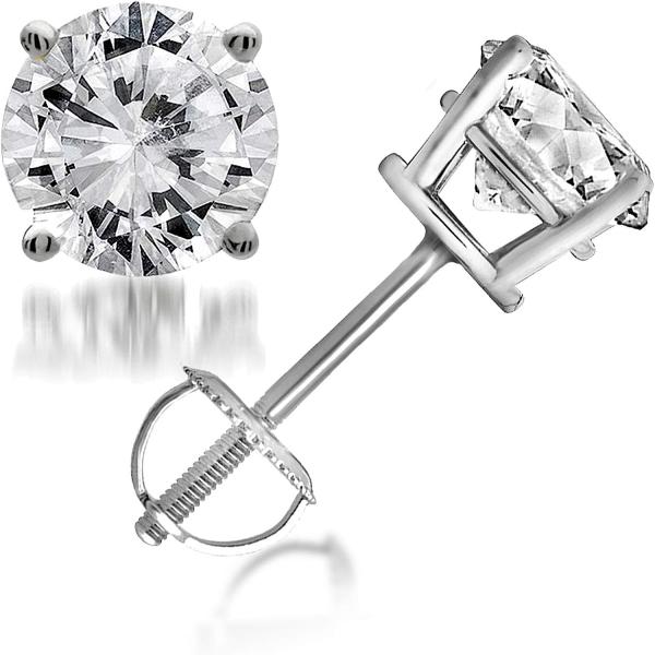 2.00 Carat Prong Set 14kt White Gold Round-Cut Solitaire Diamond Stud Earrings (J-K, I2-I3) by La4ve Diamonds | Real Diamond Stud Earrings For Women | Gift Box Included