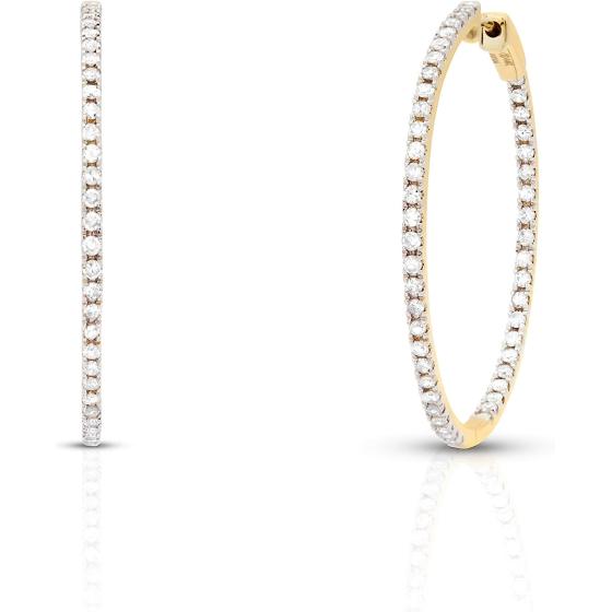 Femme Luxe 1.00 cttw Diamond Inside-Outside Large Hoop Earrings for Women, 14K Yellow Gold, Hypoallergenic, Giftable Jewelry (Diamond Color: GH, Clarity: I2)