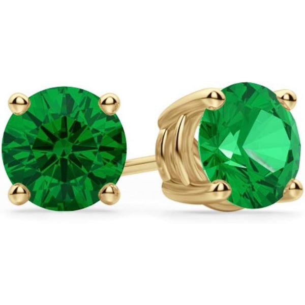 14K Yellow Gold 2.00 Carat Green Diamond Solitaire Stud Earrings for Women, Secure Screw-backs, 6mm, Hypoallergenic, Giftable Jewelry