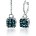 1 1/4 Carat White and Blue Diamond Dangle Drop Earrings for Women in 14k White Gold (H-I, VS2-SI1, cttw) Square Huggie Earrings by LeVian
