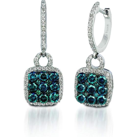 1 1/4 Carat White and Blue Diamond Dangle Drop Earrings for Women in 14k White Gold (H-I, VS2-SI1, cttw) Square Huggie Earrings by LeVian