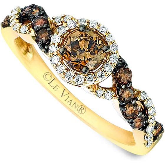 1/2 to 1 1/5 Carat White and Chocolate Diamond Round or Cushion Shaped Halo Ring for Women in 14k Yellow or Rose Gold (G-H/Fancy Brown, VS2-SI1, cttw) Promise Anniversary Ring Size 4 to 10.5 by LeVian