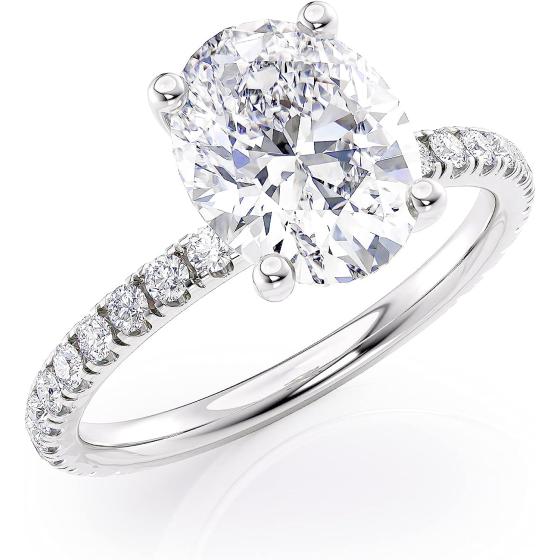 Beverly Hills Jewelers 2 Carat Oval Moissanite Engagement Ring with 1/4 Carat Round Natural Diamond in 14K White Gold (G-H/VS, G-H/SI, cttw, DEW) Anniversary Promise Ring for Women Size 4 to 11