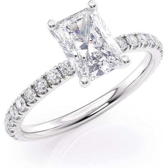 Beverly Hills Jewelers 2 Carat Radiant Cut Moissanite Engagement Ring with 1/3 Carat Round Natural Diamond in 14K Gold (G-H/VS, G-H/SI, cttw, DEW) Promise Anniversary Ring for Women Size 4 to 11