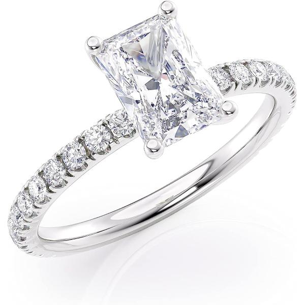Beverly Hills Jewelers 2 Carat Radiant Cut Moissanite Engagement Ring with 1/3 Carat Round Natural Diamond in 14K Gold (G-H/VS, G-H/SI, cttw, DEW) Promise Anniversary Ring for Women Size 4 to 11