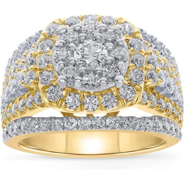 Wholesale Diamonds 10K Yellow Gold 3 Carat Real Diamond Engagement Ring Wedding Bridal Ring Fine Diamond Jewelry (3 Ct, H-I Color, I1-SI2 Clarity), Size 7, RG07438