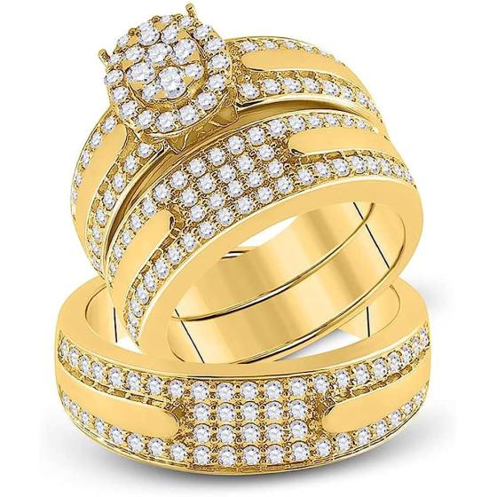 The Diamond Deal 14kt Yellow Gold His Hers Round Diamond Cluster Matching Wedding Set 1-7/8 Cttw