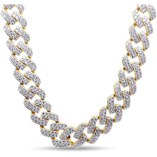 SAVEARTH DIAMONDS Certified 20 Cttw to 26 Cttw Round Cut Lab Created Moissanite Diamond 12MM Width Cuban Chain Necklace In 14k Gold Over Sterling Silver 18" to 24" Length, G-H/VVS1