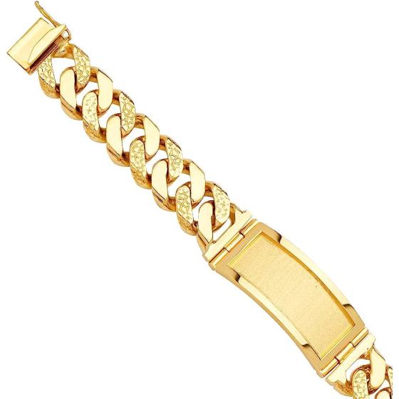 14KY Solid Link ID Bracelet - 9.5" | Gold Chain Bracelet for Men and Women | Solid Gold Bracelets for Womens Mens Girls Boys 14k Real | Birthday Valentines Gifts For Adults | Weight 150.7 | Jewelry Gift Box | Men’s Jewelry