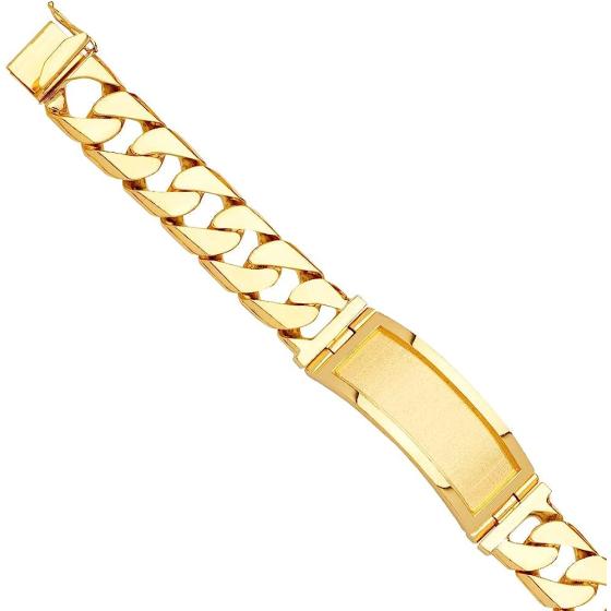 14KY Solid Link ID Bracelet - 9" | Gold Chain Bracelet for Men and Women | Solid Gold Bracelets for Womens Mens Girls Boys 14k Real | Birthday Valentines Gifts For Adults | Weight 107.2 | Jewelry Gift Box | Men’s Jewelry