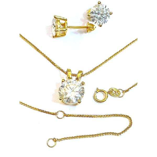 4 carat SOLID 18k GOLD Certified Diamond Necklaces 18" length + Screw Back Diamond Earrings for women 6.5mm HANDMADE Jewelry Sets Anniversary Daughter Graduation Girlfriend Birthday present for her