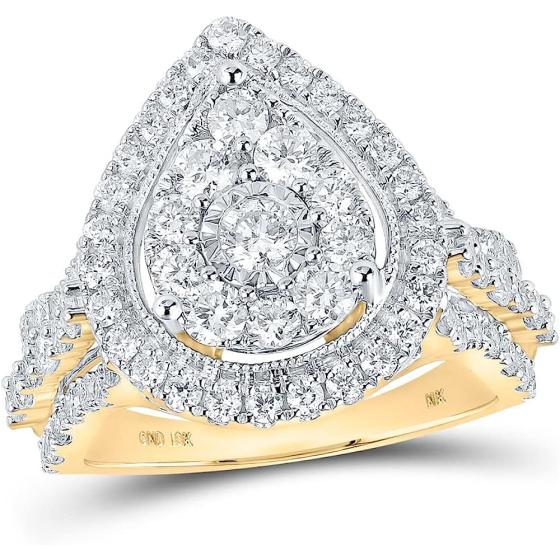 The Diamond Deal 10kt Yellow Gold Round Diamond Teardrop Bridal Wedding Engagement Ring 1-3/4 Cttw