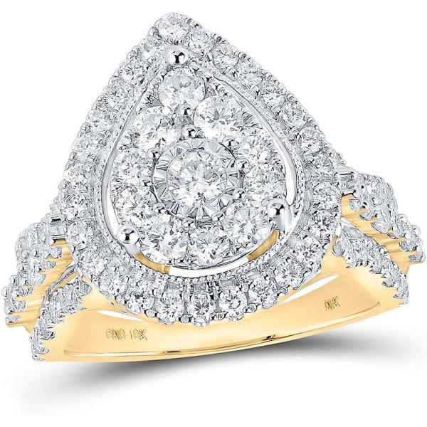 The Diamond Deal 10kt Yellow Gold Round Diamond Teardrop Bridal Wedding Engagement Ring 1-3/4 Cttw