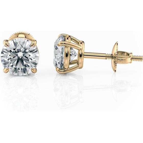 2.00 Carat (E-F Color, VS1 - VS2 Clarity) IGI Certified Round Lab Grown Diamond Stud Earrings in 14K Yellow Gold