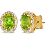 1/5 Carat Diamond and 1 2/3 Carat Green Peridot Oval Halo Stud Earrings for Women in 14k Yellow Gold (G-H, SI1-SI2 / VS2-SI1, cttw) Push Back Studs by LeVian