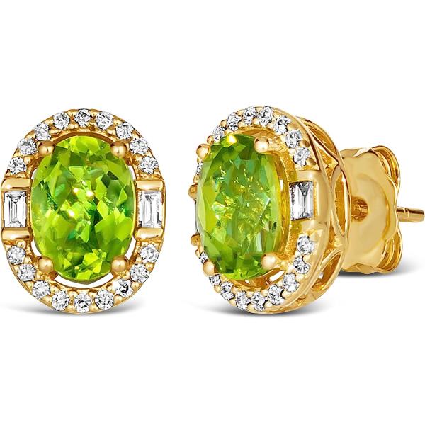 1/5 Carat Diamond and 1 2/3 Carat Green Peridot Oval Halo Stud Earrings for Women in 14k Yellow Gold (G-H, SI1-SI2 / VS2-SI1, cttw) Push Back Studs by LeVian