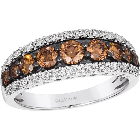 1 1/4 Carat White and Chocolate Diamond Band Ring for Women in 14k White Gold (Fancy Brown, cttw) Promise Anniversary Ring Size 5 to 10 by LeVian