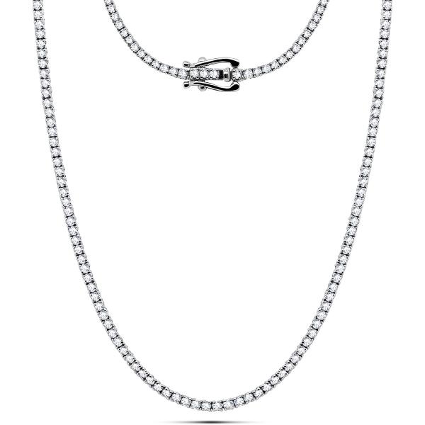 Poshadime 4.23 Carat Natural Diamond Tennis Necklace In 14K White Gold For Women's Jewelry (Diamond Clarity_i2 & Color -H) 18" In Necklace