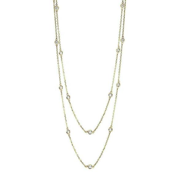 Handmade 14K Yellow Gold Diamond Station Necklace By The Yard 36" 1.5 Ct