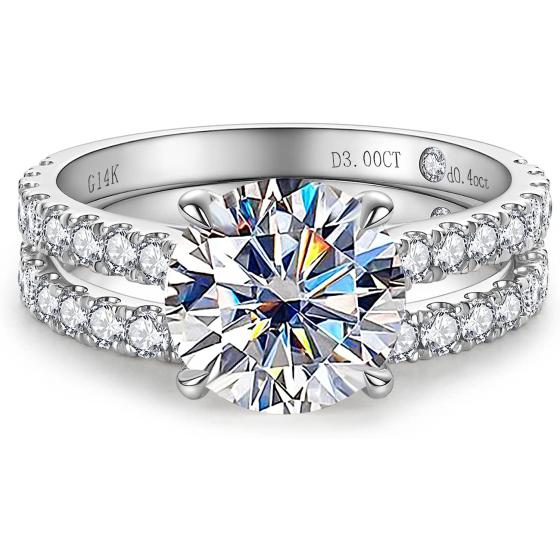 CADYNO Bridal Wedding Ring Set 14K White Gold Moissanite Lab Grown Created Diamond Solid Real Gold Eternity Wedding Band Engagement Ring for Women 5