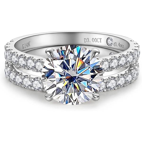 CADYNO Bridal Wedding Ring Set 14K White Gold Moissanite Lab Grown Created Diamond Solid Real Gold Eternity Wedding Band Engagement Ring for Women 5