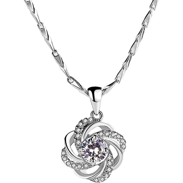 JUNZAI Necklace for Women Pendant Necklaces with Cubic Zirconia Valentines Mothers Day Anniversary Birthstones Jewellery Gifts for Wife Girlfriend Her