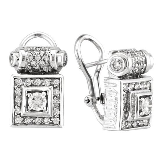 Antique Style Diamond Earrings, 18K White Gold