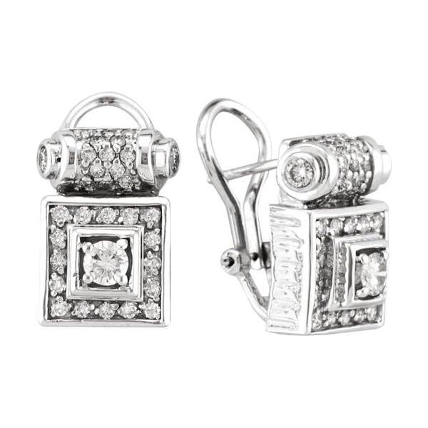 Antique Style Diamond Earrings, 18K White Gold