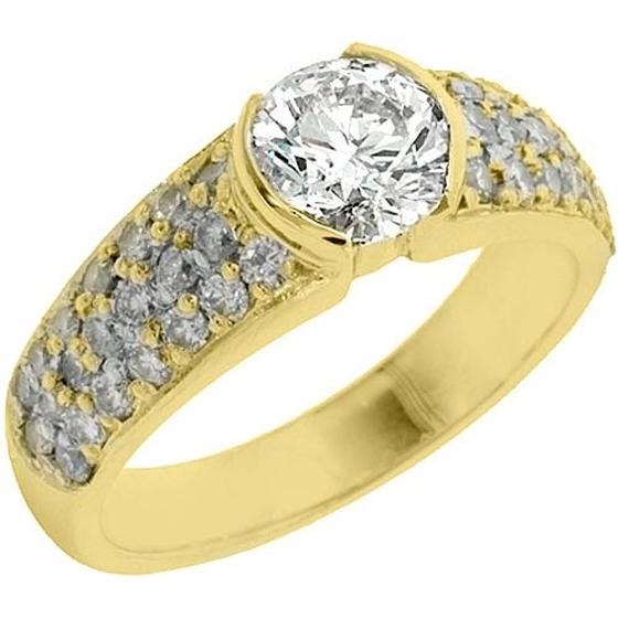 14k Yellow Gold Brilliant Round Antique Diamond Engagement Ring 2 Carats