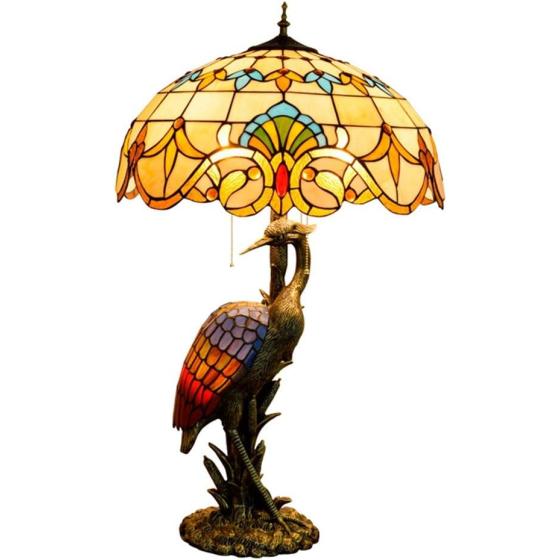Handmade Stained Glass Table Lamp 18" Tiffany Style Large Table Lamp Yellow Baroque Desk Lamp Creative Antique Light Base for Living Room Study Bedroom Table Lamp (Color : Female)