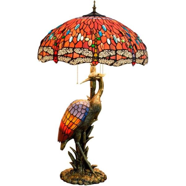 Handmade Stained Glass Table Lamp 18" Tiffany Style Large Table Lamp Dark Red Crimson Dragonfly Desk Lamp Creative Antique Light Base for Living Room Study Bedroom Table Lamp (Color : Male)