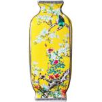 HOUKAI Antique Chinese Style Large Yellow Ceramic Flower Vase Four Sides Pattern Classical Porcelain Vase