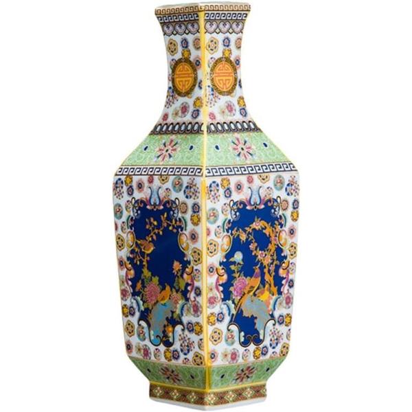 ZSEDP Ceramic Vase Decoration Antique Enamel Powder Color Porcelain Small Mouth Square Vase Gift Classic Home