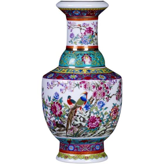ZSEDP Jingdezhen Ceramic Antique Enamel Flower Vase Flower Arrangement Decoration Chinese Style Living Room
