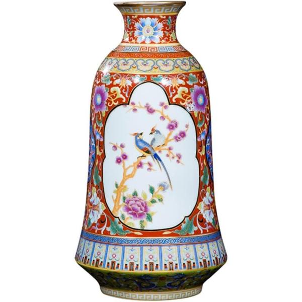 ZSEDP Jingdezhen Antique Enamel Vase with Flowers and Birds Pattern Ancient Porcelain