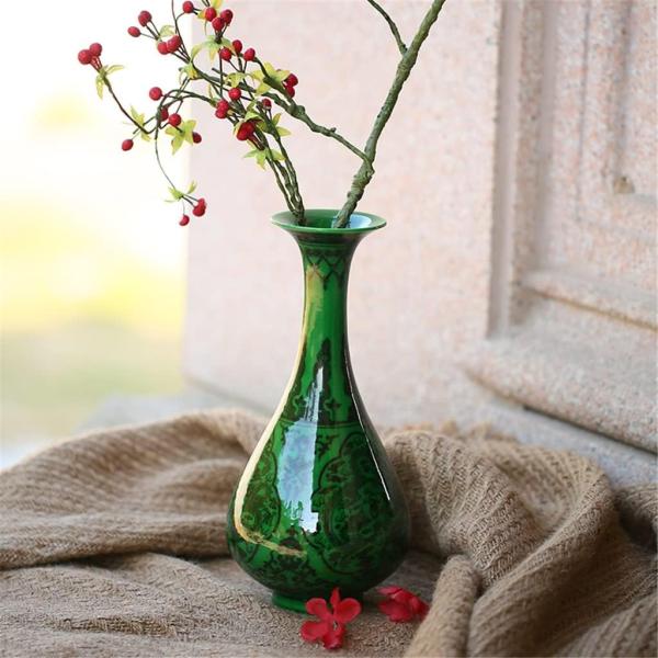 ZSEDP Antique Green Glaze Ceramic Vase Flower Vase Handmade Furnishing Articles Sitting Room Bedroom Decoration