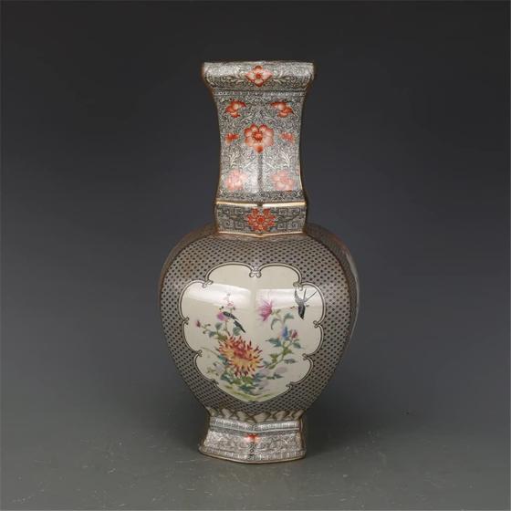 ZSEDP Jingdezhen Antique Enamel Square Vases Flowers and Birds Pattern Ancient Porcelain