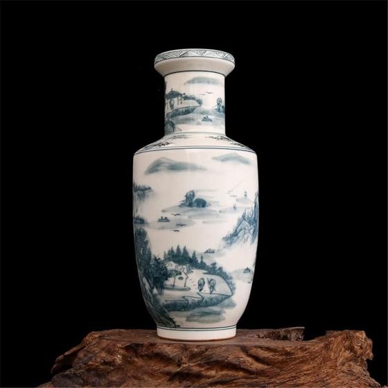 ZSEDP Hand-Painted Vase Ink Colored Mountain Antique Porcelain Vase Ancient Porcelain Collection