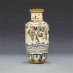 ZSEDP Antique Classic Blue and White with Gold Grape Pattern Small Ceramic Decoration Vase