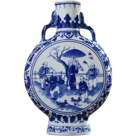 ZSEDP Jingdezhen Antique Blue and White Vase with Chinese Ancient Figures Pattern Double Ears Vase Ancient Porcelain