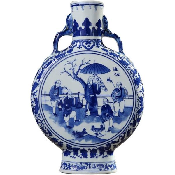 ZSEDP Jingdezhen Antique Blue and White Vase with Chinese Ancient Figures Pattern Double Ears Vase Ancient Porcelain