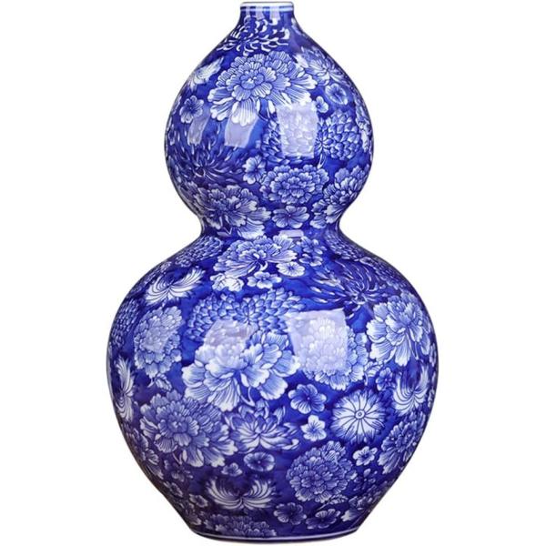 ZSEDP Jingdezhen Flower Pattern Vase Antique Porcelain Blue and White Porcelain Porch Gourd Ornaments