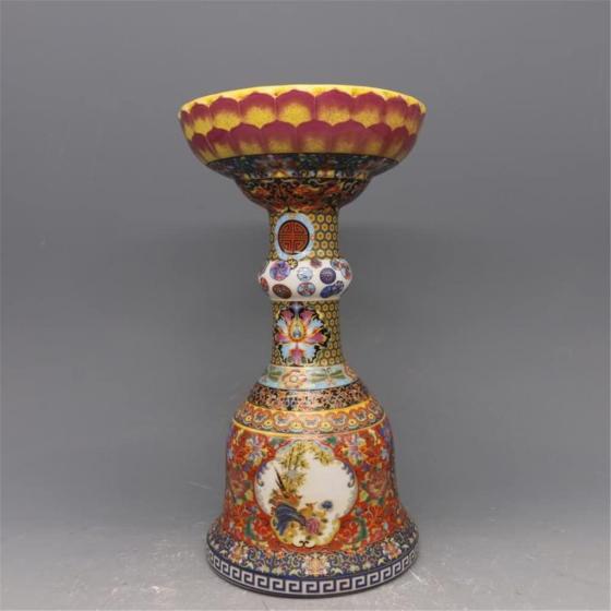 ZSEDP Jingdezhen Enamel Flower Pattern Candlestick Jingdezhen Old Antique Porcelain Ornaments