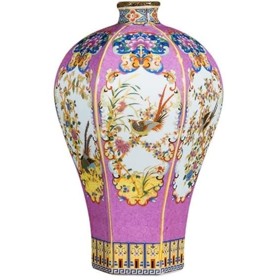 ZSEDP Ceramic Vase Ornaments Antique Enamel Porcelain Hexagonal Red Vase Gift Classical Home